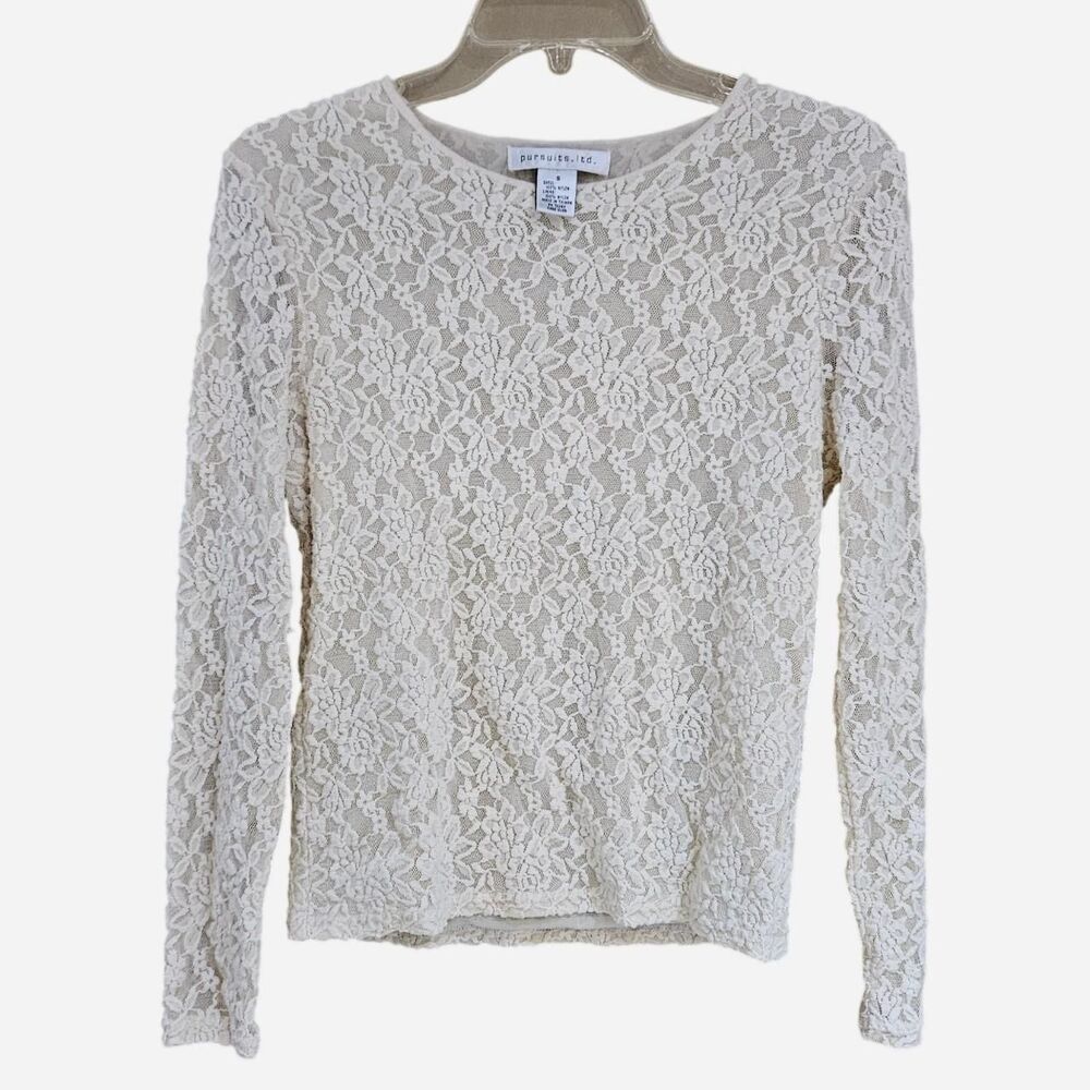 90s y2k cottagecore coquette cream lace long sleeve top